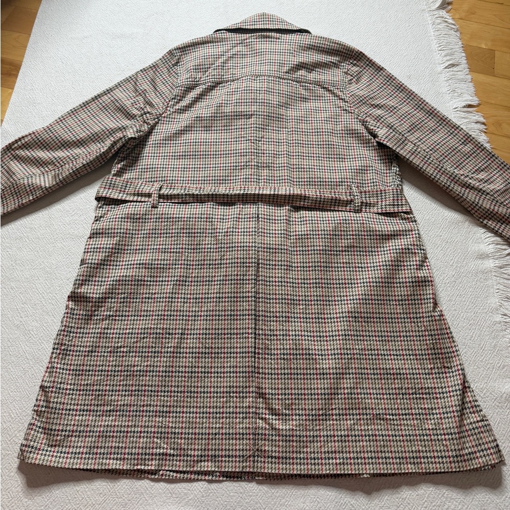 Cabi Houndstooth Print Beige Trench Coat Belted XL Preppy Spring - Picture 9 of 9